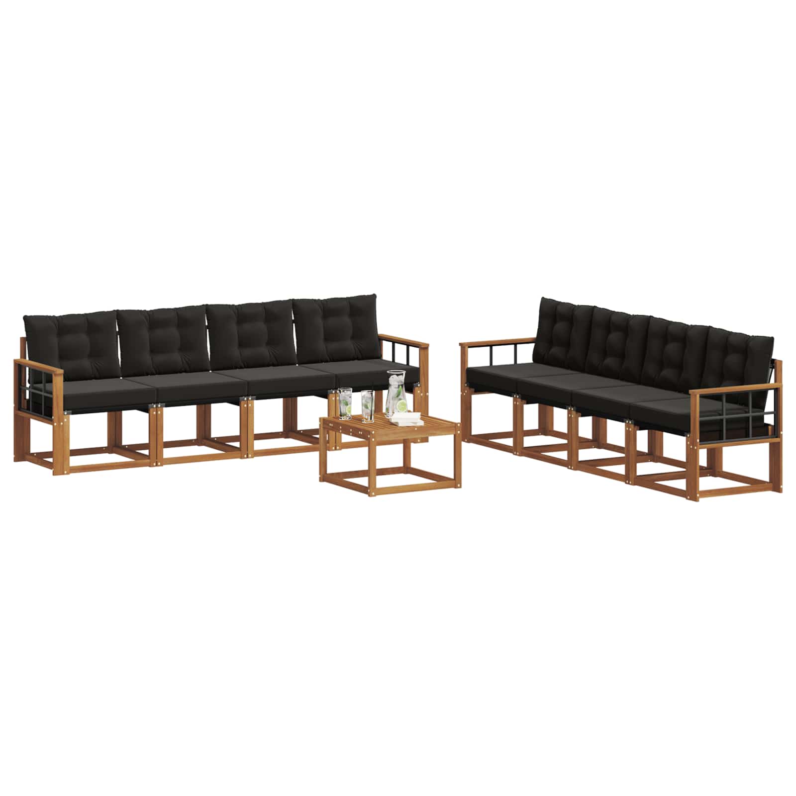 Set di divani da esterno con cuscino 9 pcs Naturale e Nero | homemem39