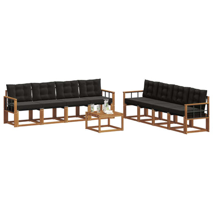 Set di divani da esterno con cuscino 9 pcs Naturale e Nero | homemem39