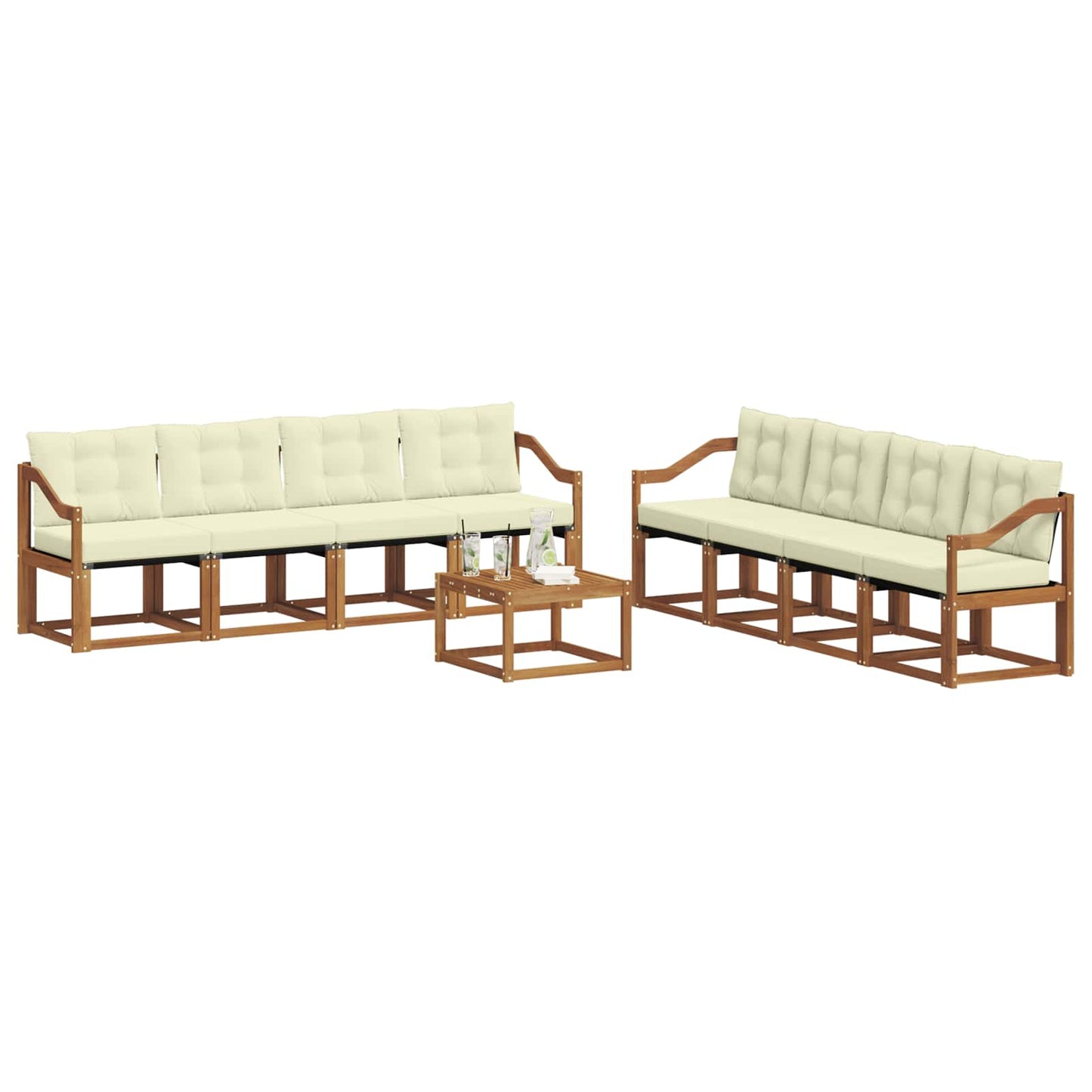 Set di divani da esterno con cuscino 9 pcs Naturale e Crema | homemem39