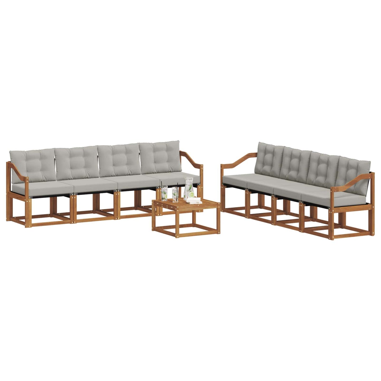 Set di divani da esterno 9 pcs Grigio Naturale e Chiaro | homemem39