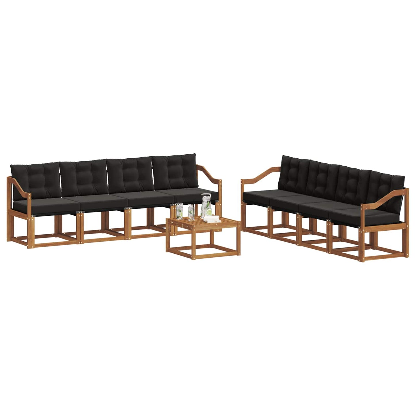 Set di divani da esterno con cuscino 9 pcs Naturale e Nero | homemem39
