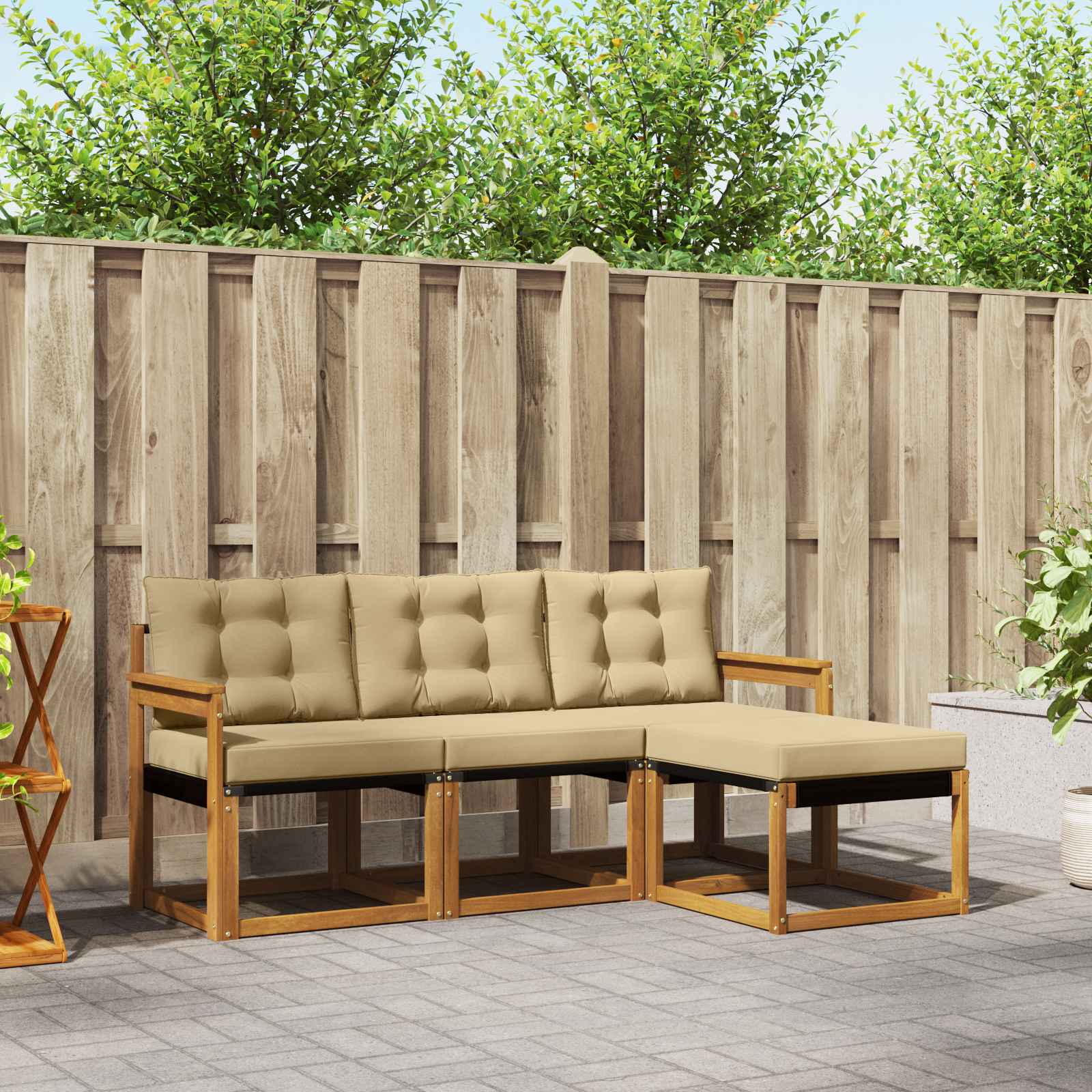 Set di divani da esterno con cuscino 4 pcs Naturale e Beige | homemem39