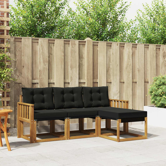 Set di divani da esterno con cuscino 4 pcs Naturale e Nero | homemem39