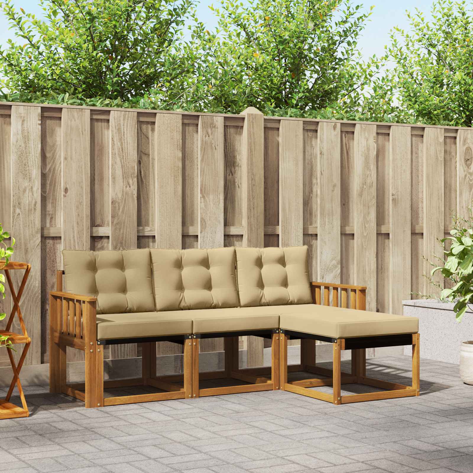 Set di divani da esterno con cuscino 4 pcs Naturale e Beige | homemem39