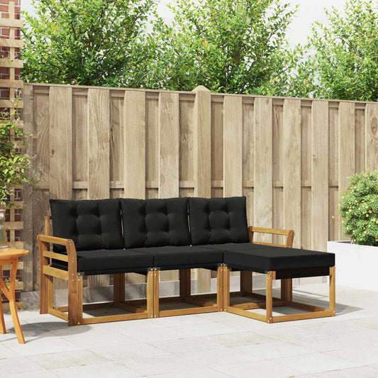 Set di divani da esterno con cuscino 4 pcs Naturale e Nero