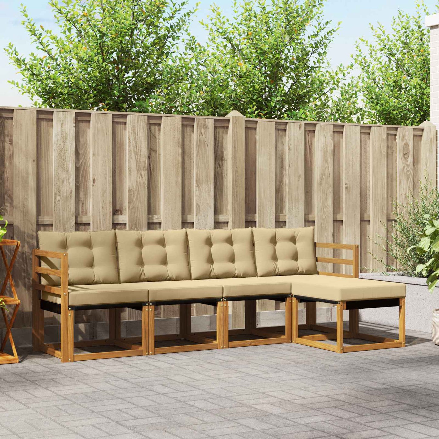 Set di divani da esterno con cuscino 5 pcs Naturale e Beige