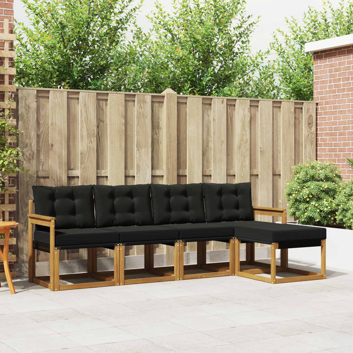 Set di divani da esterno con cuscino 5 pcs Naturale e Nero