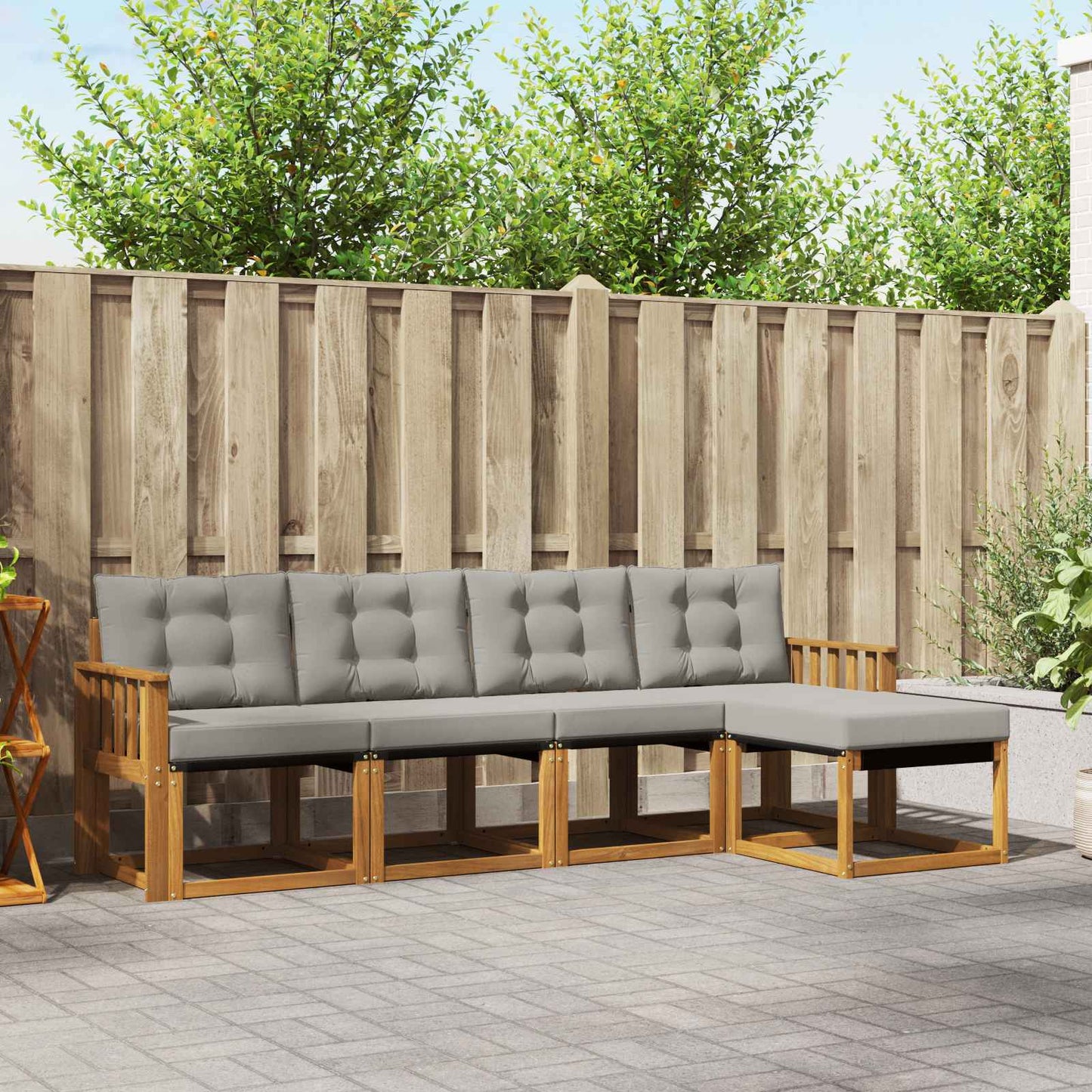 Set di divani da esterno 5 pcs Grigio Naturale e Chiaro | homemem39