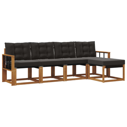 Set di divani da esterno con cuscino 5 pcs Naturale e Nero | homemem39