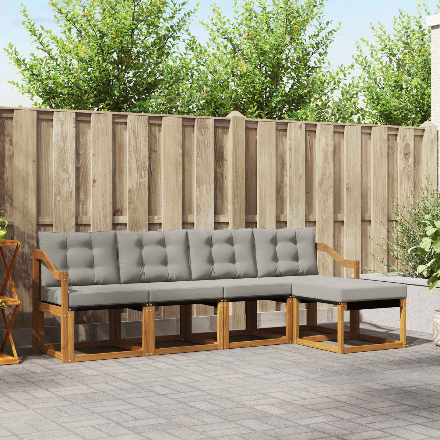 Set di divani da esterno 5 pcs Grigio Naturale e Chiaro