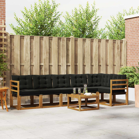 Set di divani da esterno con cuscino 7 pcs Naturale e Nero | homemem39