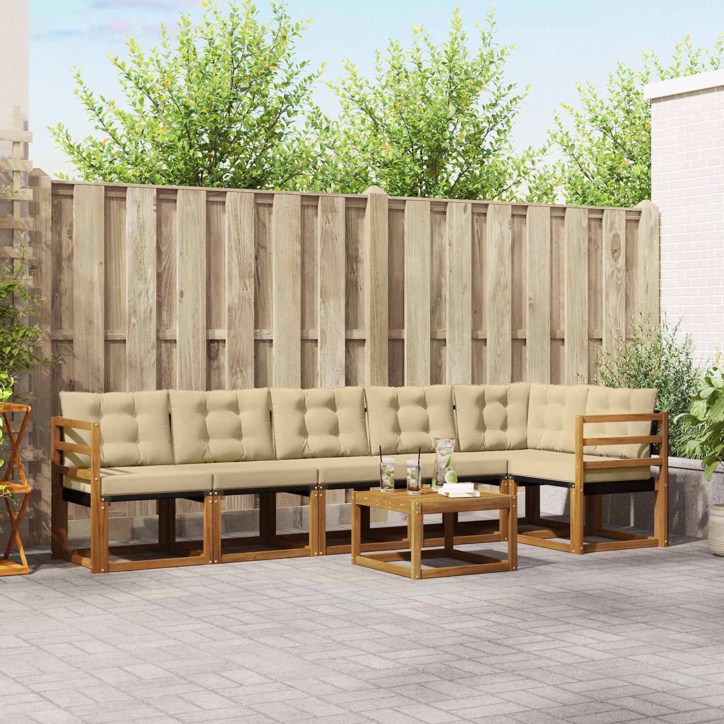 Set di divani da esterno con cuscino 7 pcs Naturale e Beige