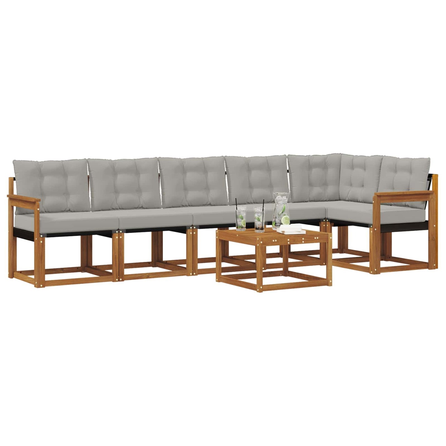 Set di divani da esterno 7 pcs Grigio Naturale e Chiaro | homemem39