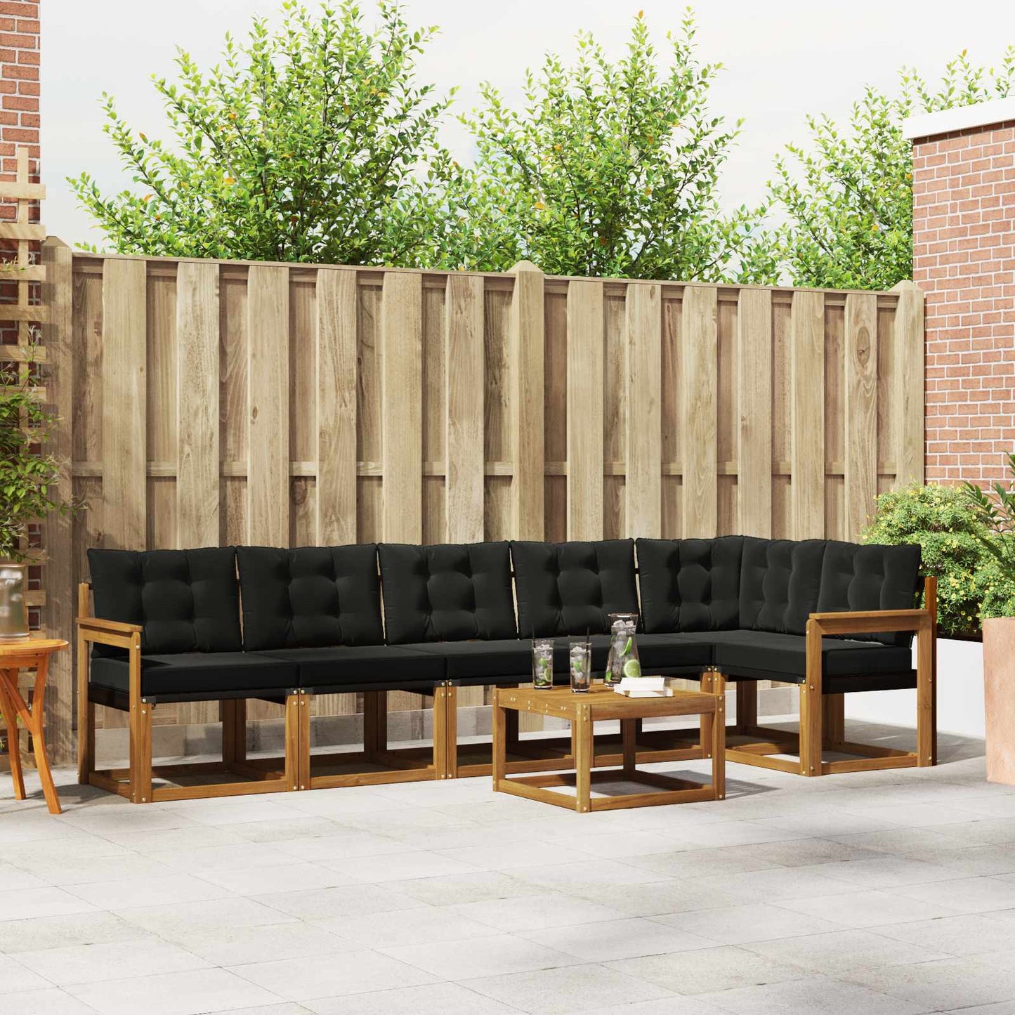 Set di divani da esterno con cuscino 7 pcs Naturale e Nero | homemem39