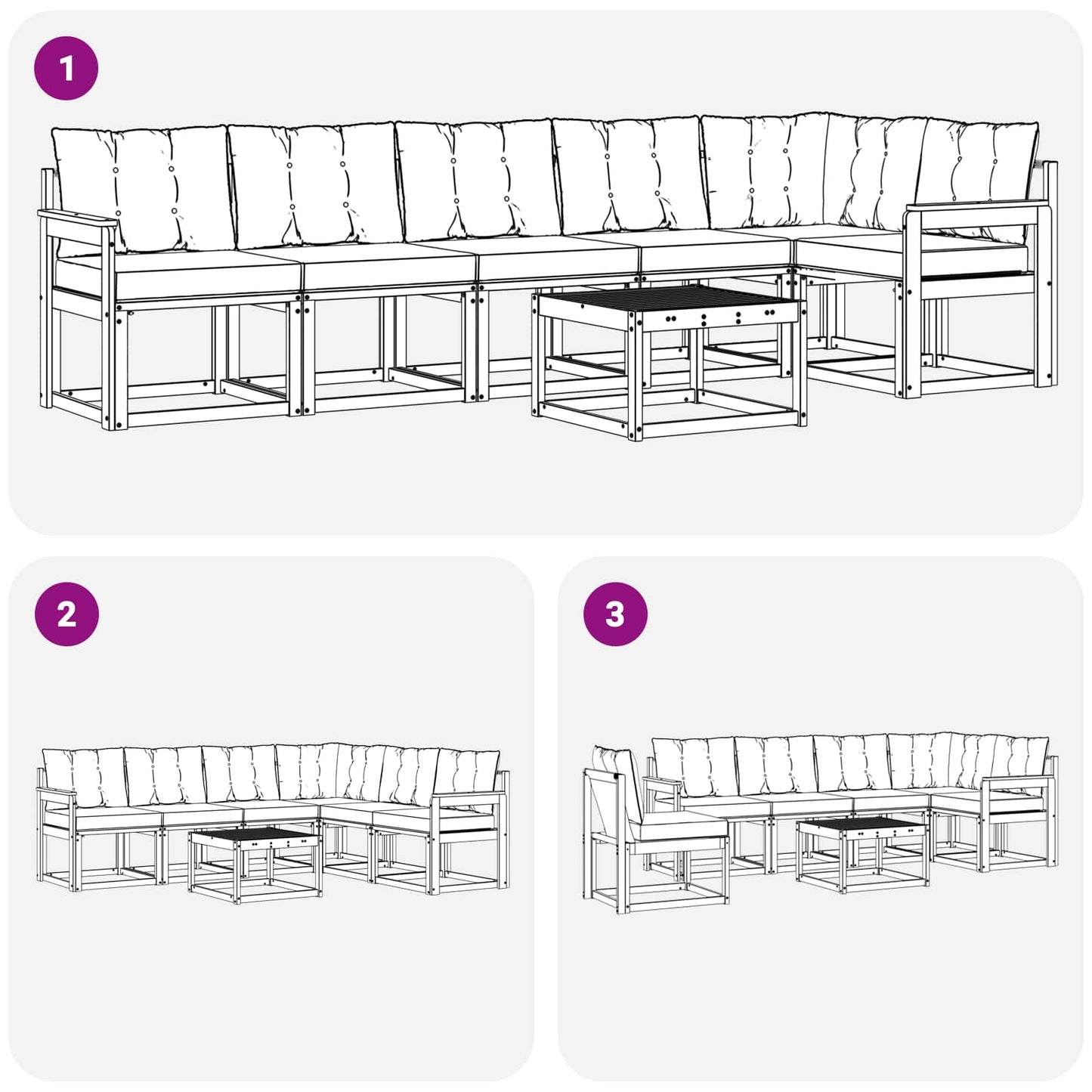 Set di divani da esterno con cuscino 7 pcs Naturale e Nero | homemem39