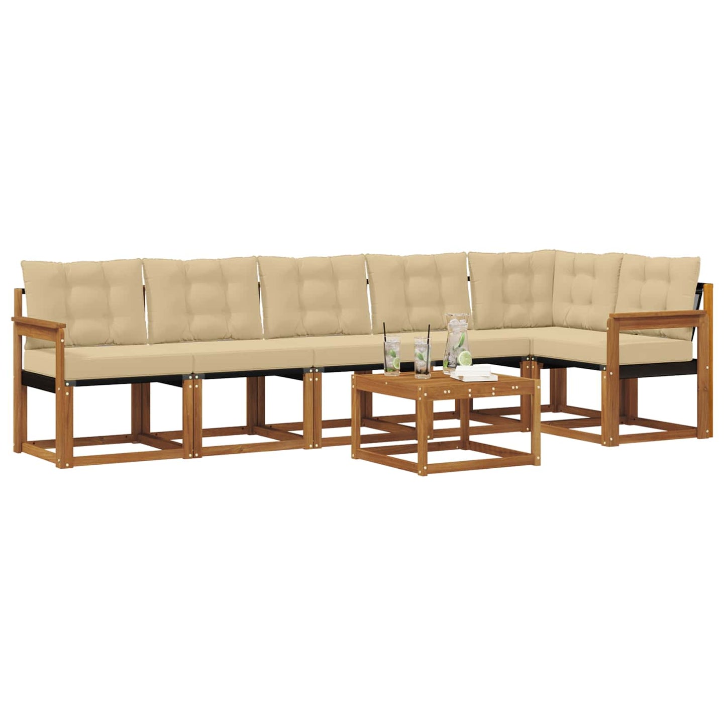 Set di divani da esterno con cuscino 7 pcs Naturale e Beige | homemem39