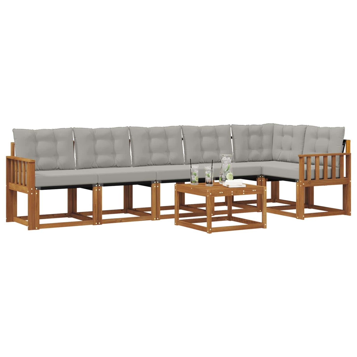 Set di divani da esterno 7 pcs Grigio Naturale e Chiaro | homemem39