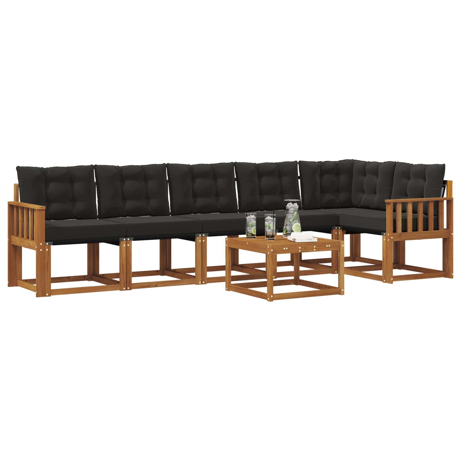 Set di divani da esterno con cuscino 7 pcs Naturale e Nero | homemem39