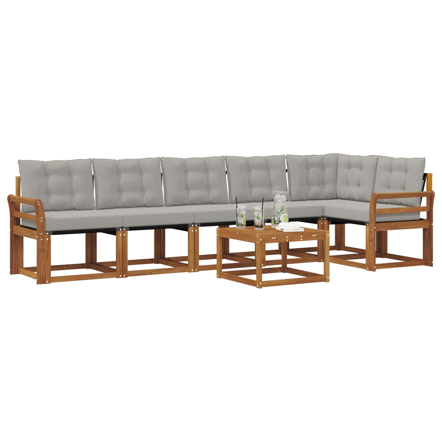 Set di divani da esterno 7 pcs Grigio Naturale e Chiaro | homemem39