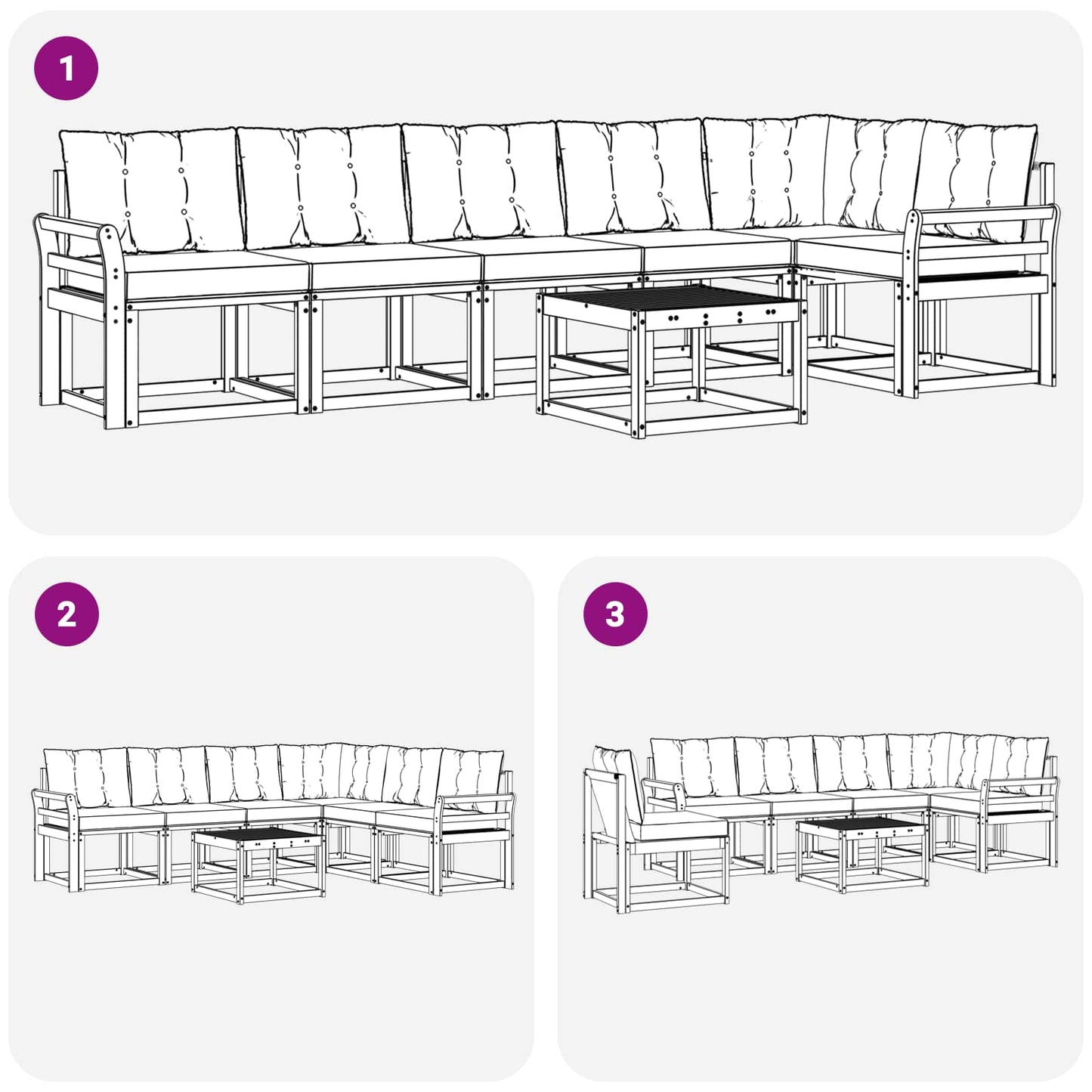 Set di divani da esterno con cuscino 7 pcs Naturale e Nero | homemem39