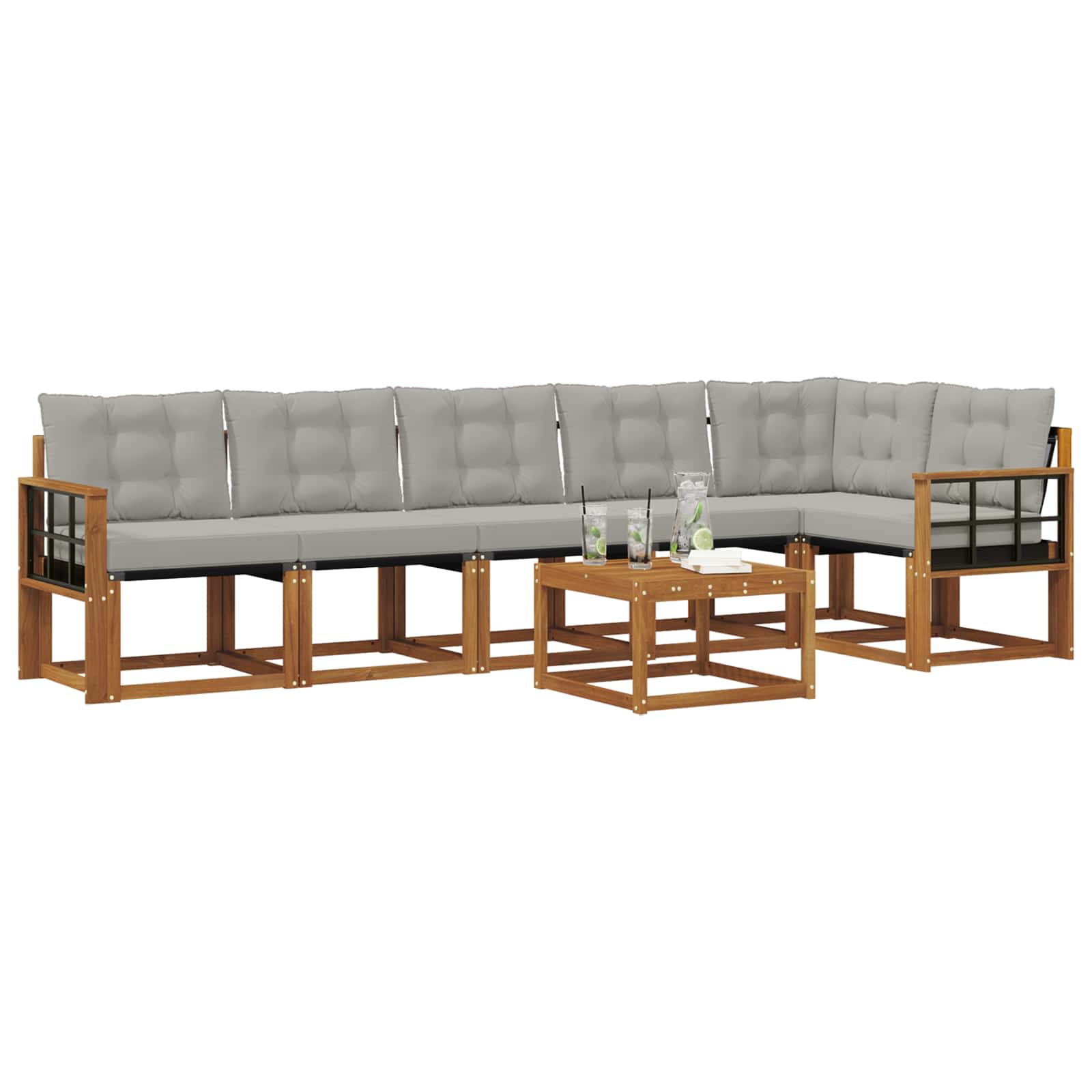 Set di divani da esterno 7 pcs Grigio Naturale e Chiaro | homemem39