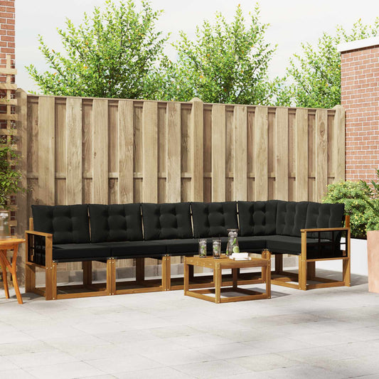 Set di divani da esterno con cuscino 7 pcs Naturale e Nero | homemem39