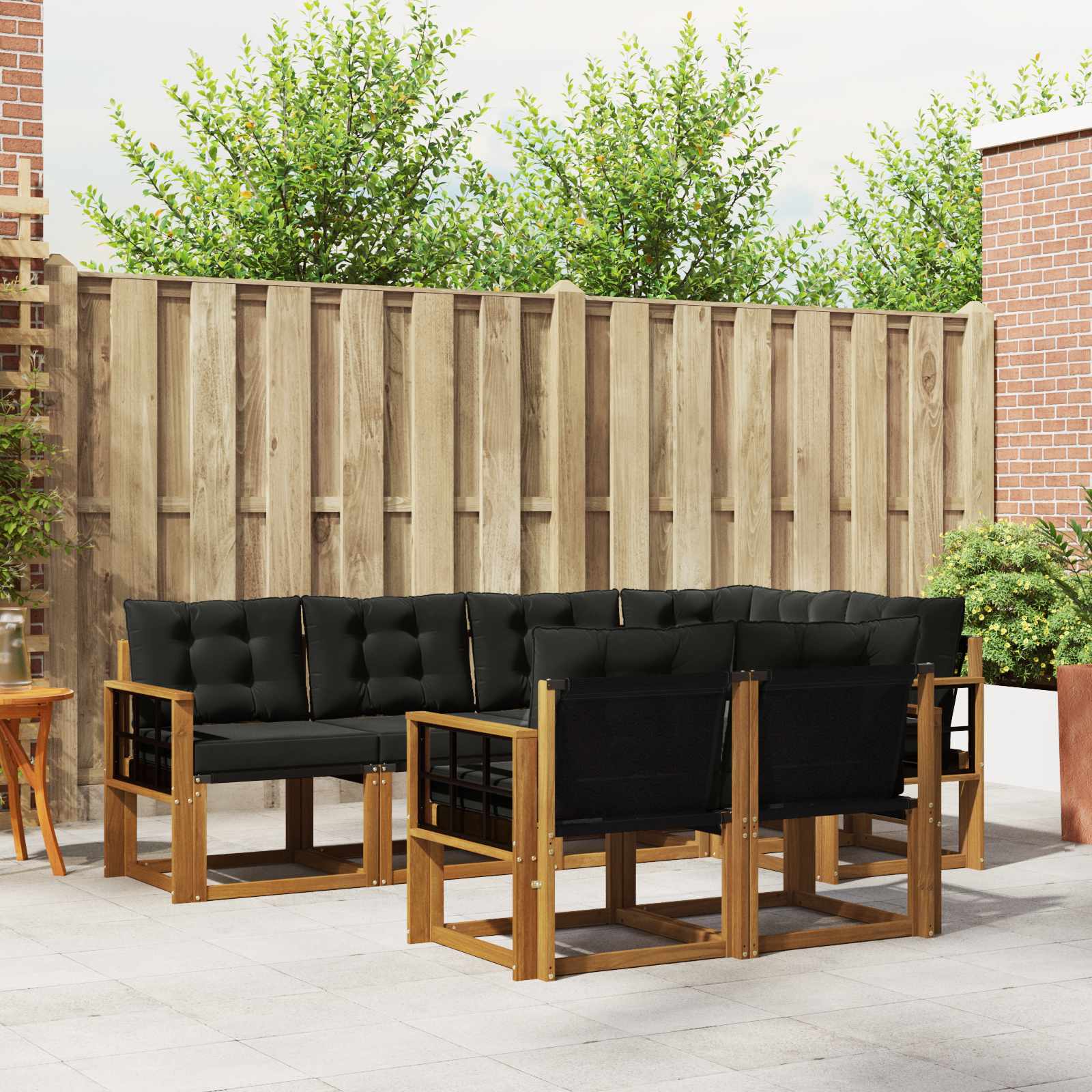 Set di divani da esterno con cuscino 7 pcs Naturale e Nero | homemem39