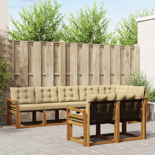 Set di divani da esterno con cuscino 8 pcs Naturale e Beige