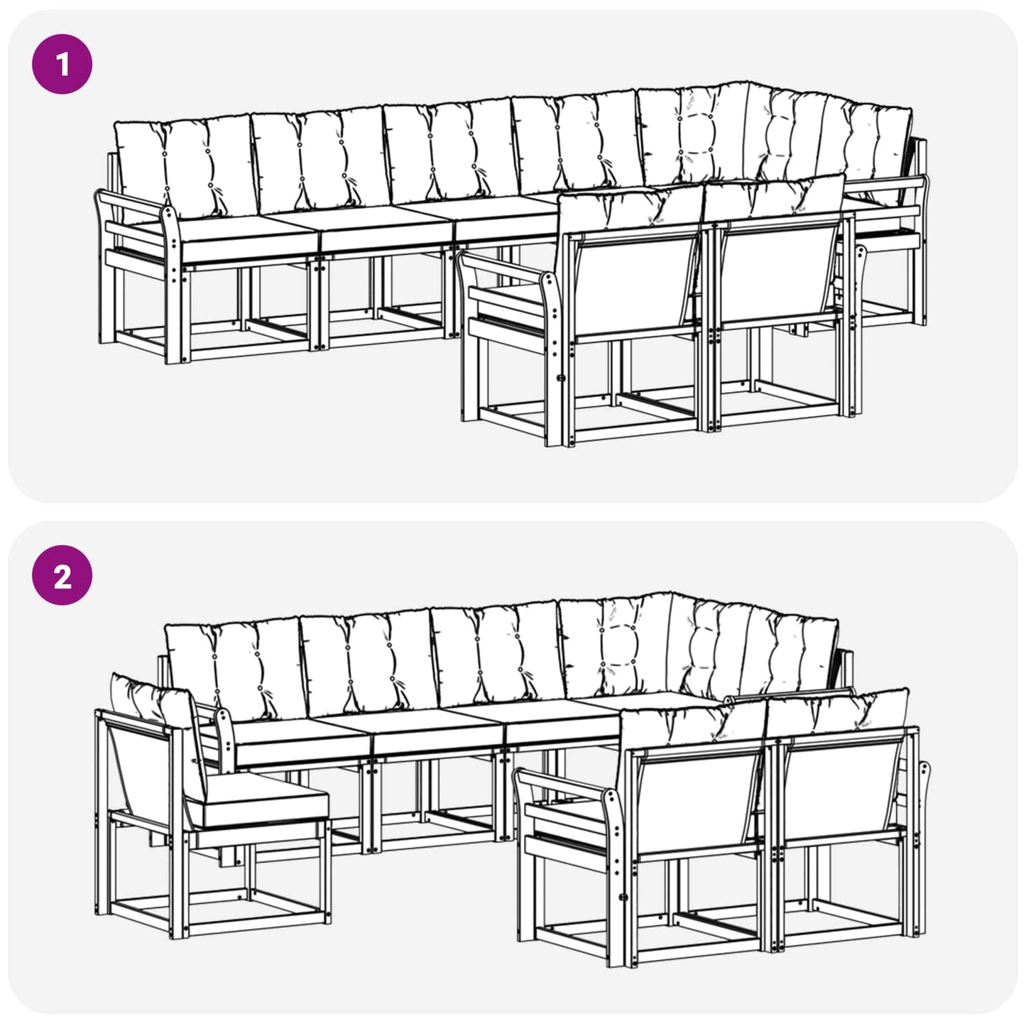 Set di divani da esterno con cuscino 8 pcs Naturale e Beige