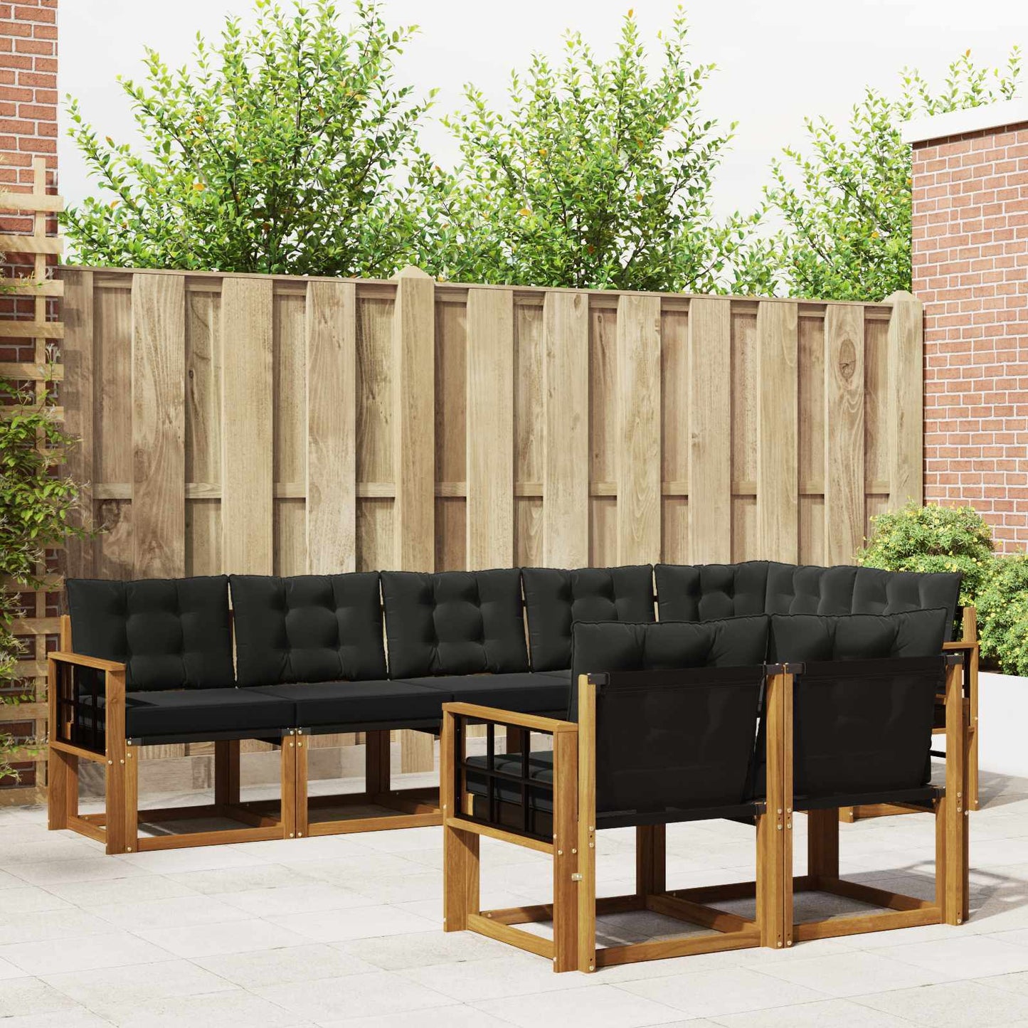Set di divani da esterno con cuscino 8 pcs Naturale e Nero