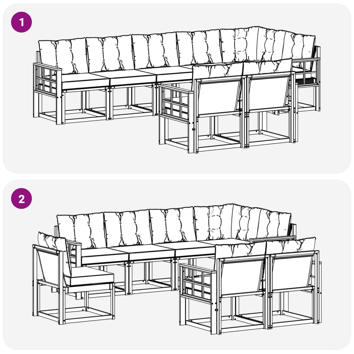 Set di divani da esterno con cuscino 8 pcs Naturale e Nero
