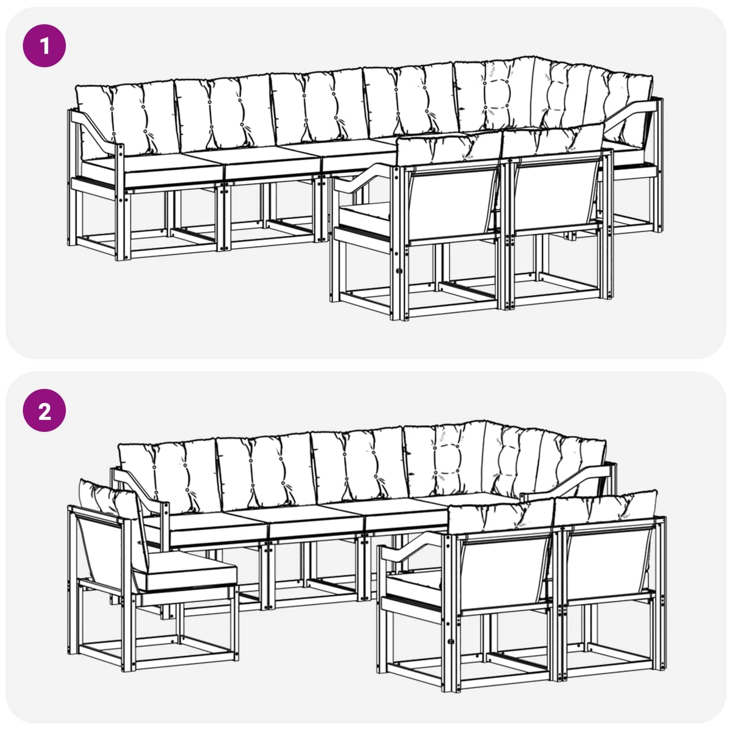 Set di divani da esterno con cuscino 8 pcs Naturale e Nero