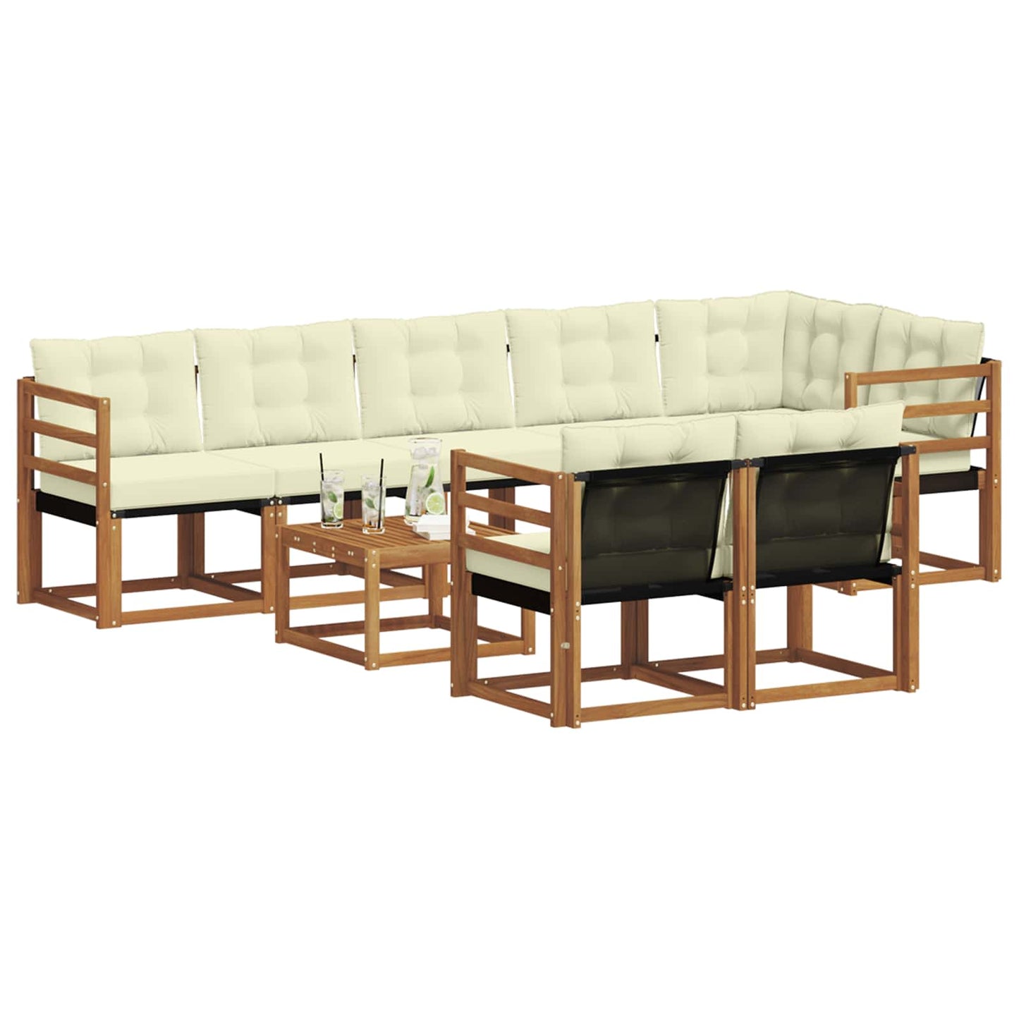 Set di divani da esterno con cuscino 9 pcs Naturale e Crema