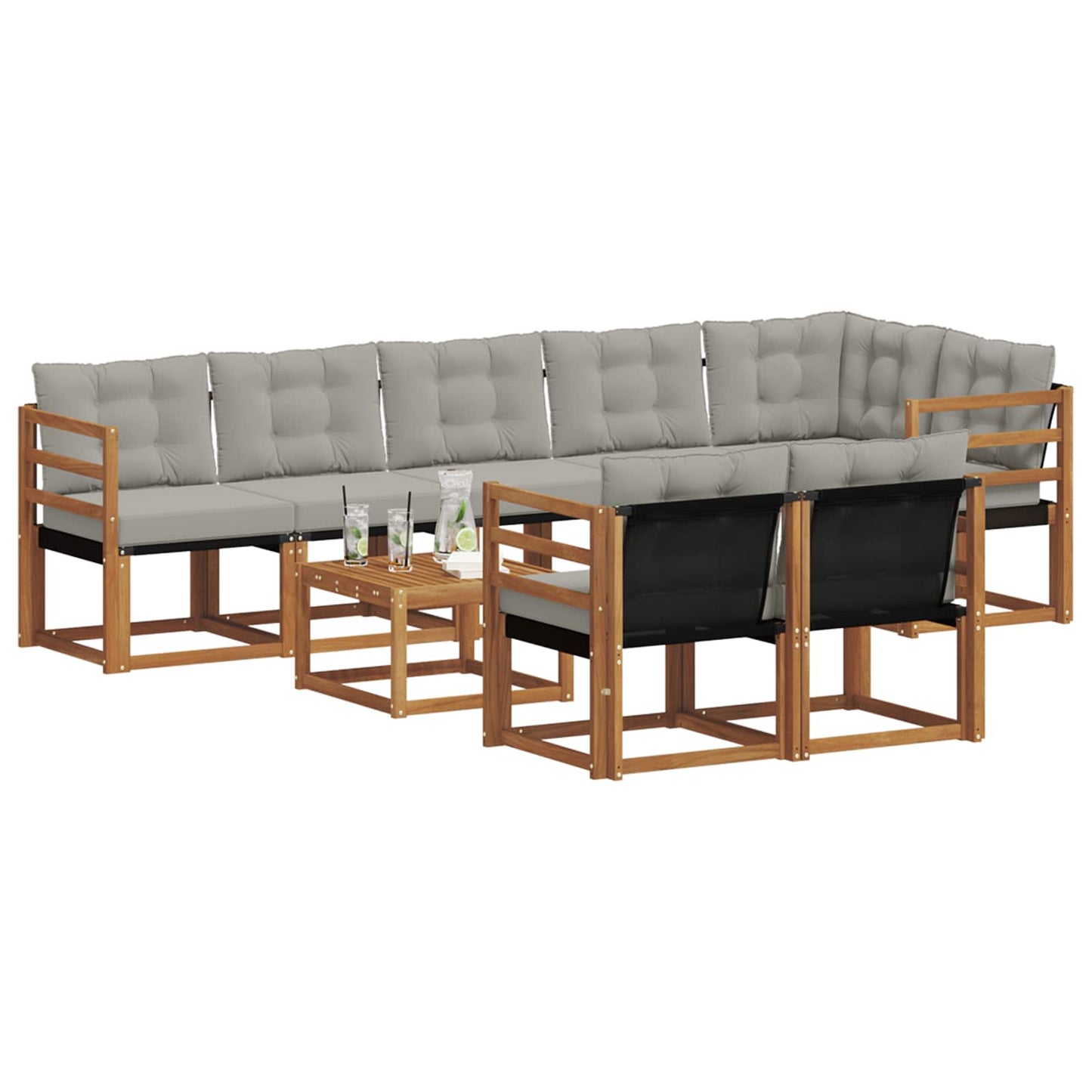 Set di divani da esterno 9 pcs Grigio Naturale e Chiaro | homemem39