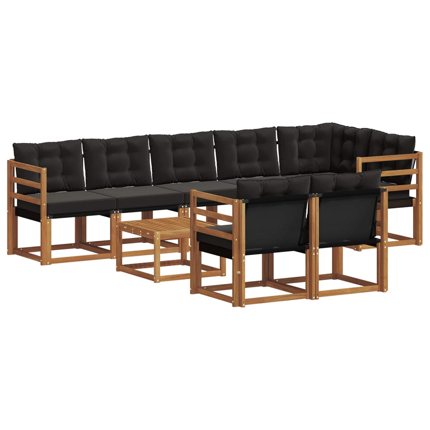 Set di divani da esterno con cuscino 9 pcs Naturale e Nero