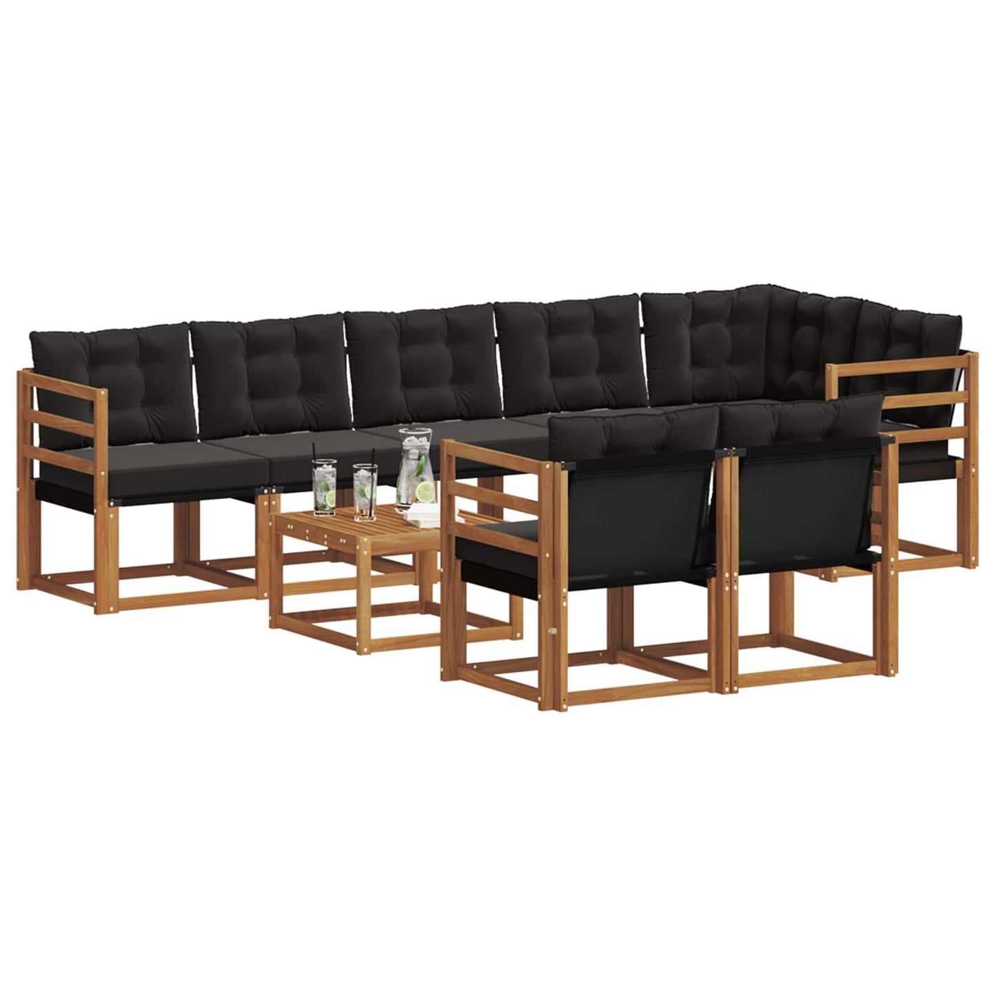 Set di divani da esterno con cuscino 9 pcs Naturale e Nero