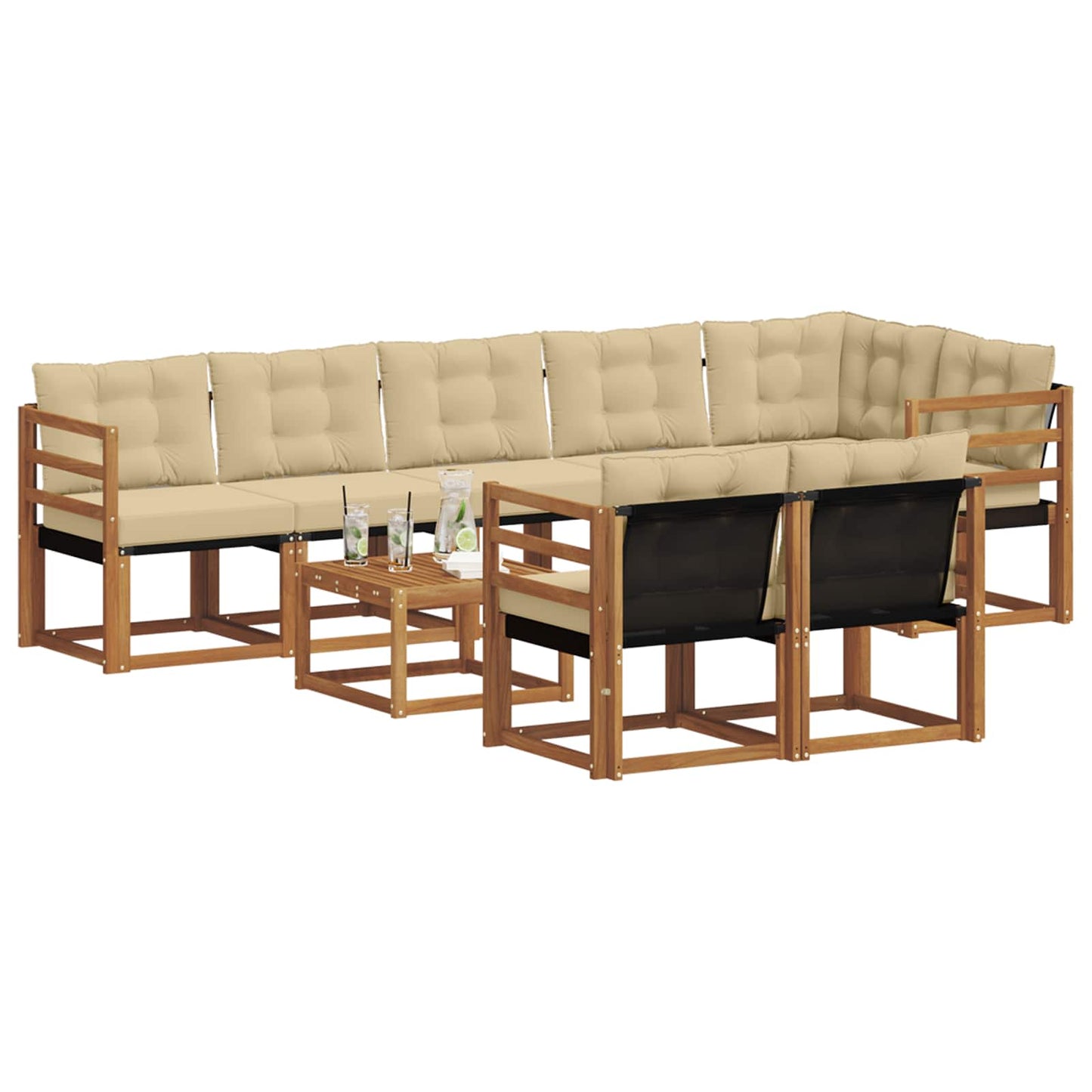 Set di divani da esterno con cuscino 9 pcs Naturale e Beige | homemem39