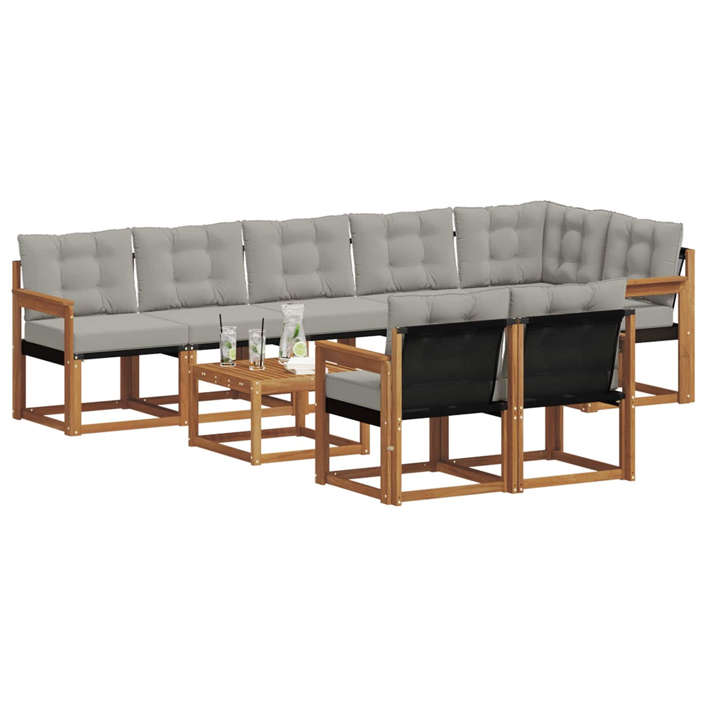 Set di divani da esterno 9 pcs Grigio Naturale e Chiaro | homemem39