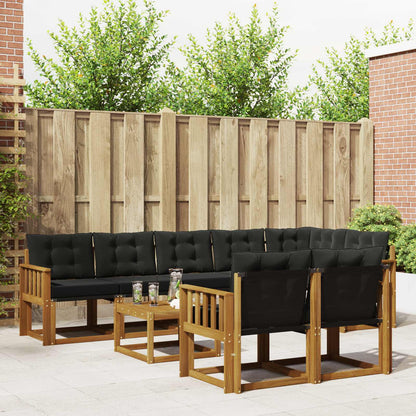 Set di divani da esterno con cuscino 9 pcs Naturale e Nero
