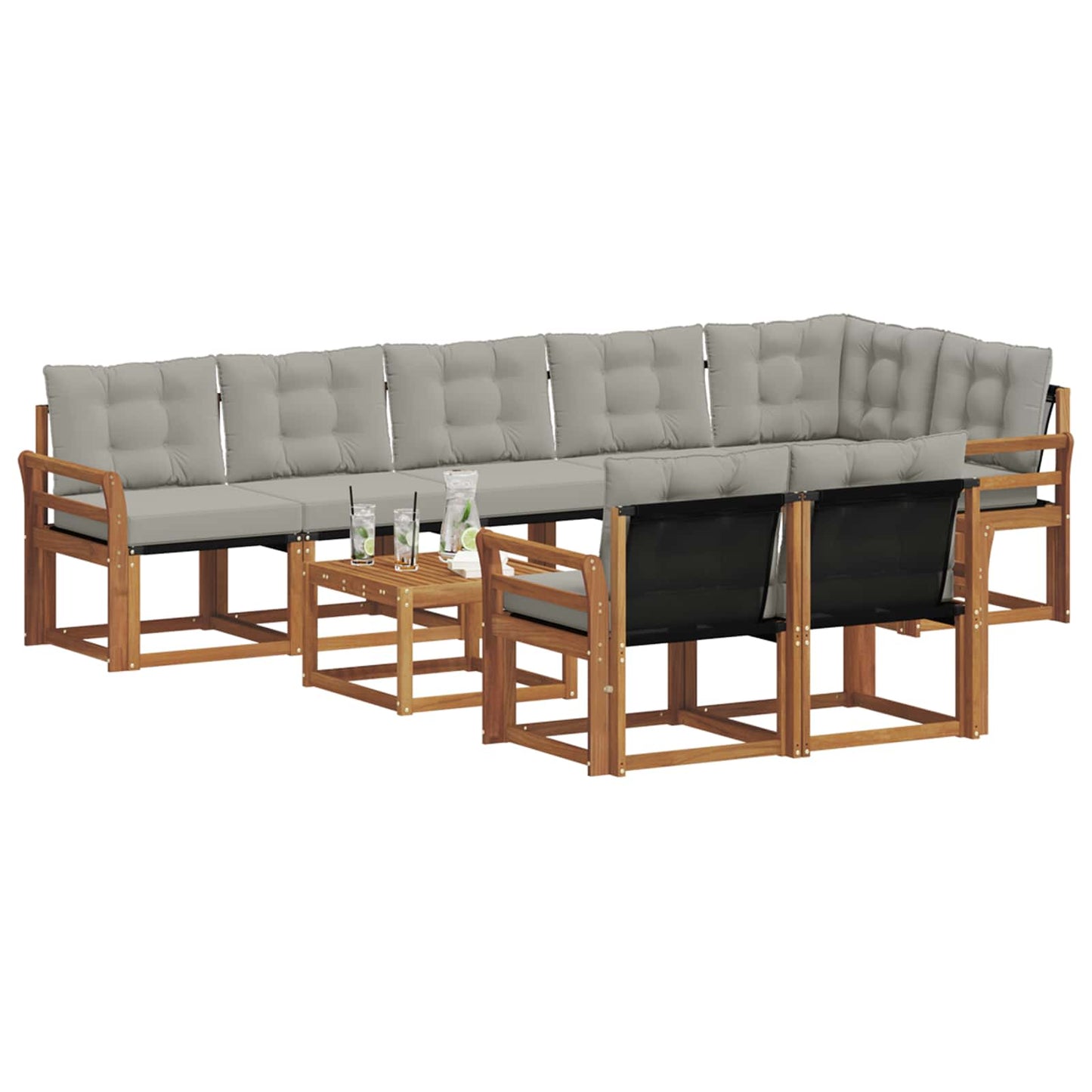 Set di divani da esterno 9 pcs Grigio Naturale e Chiaro