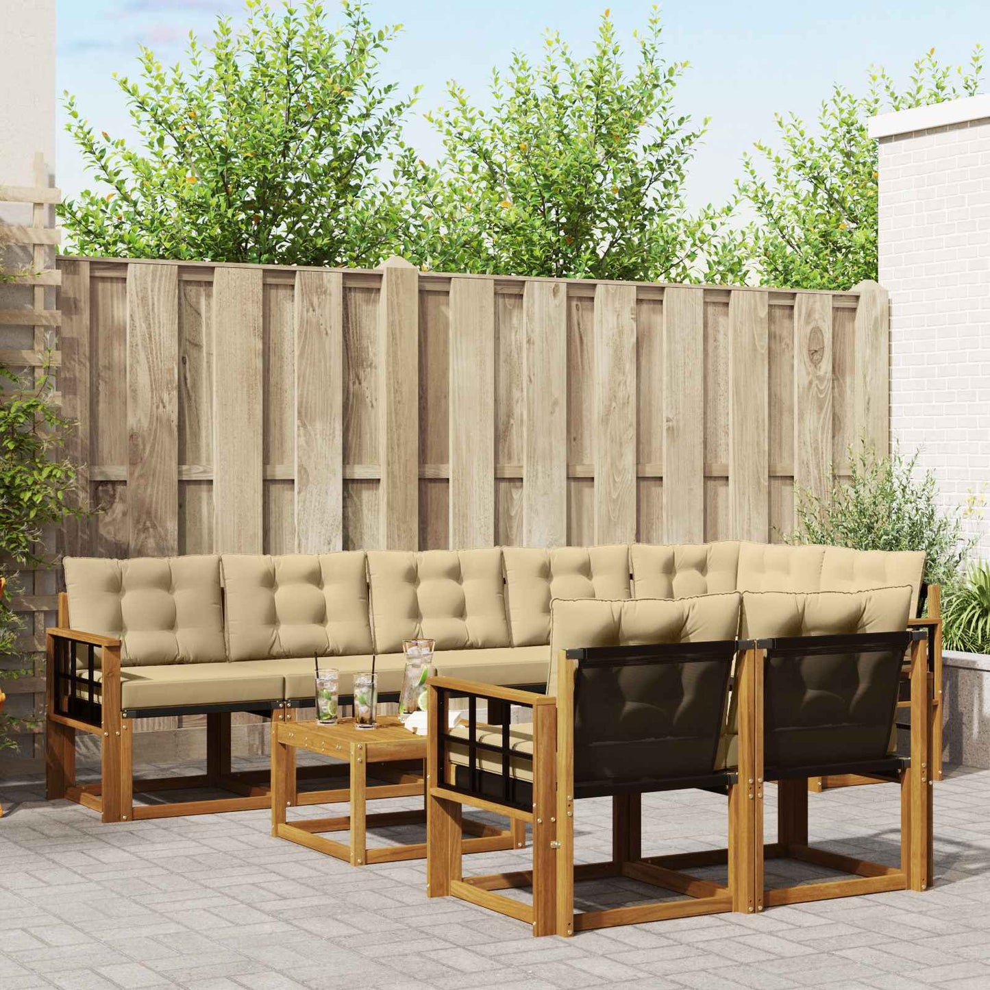 Set di divani da esterno con cuscino 9 pcs Naturale e Beige | homemem39