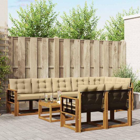 Set di divani da esterno con cuscino 9 pcs Naturale e Beige | homemem39