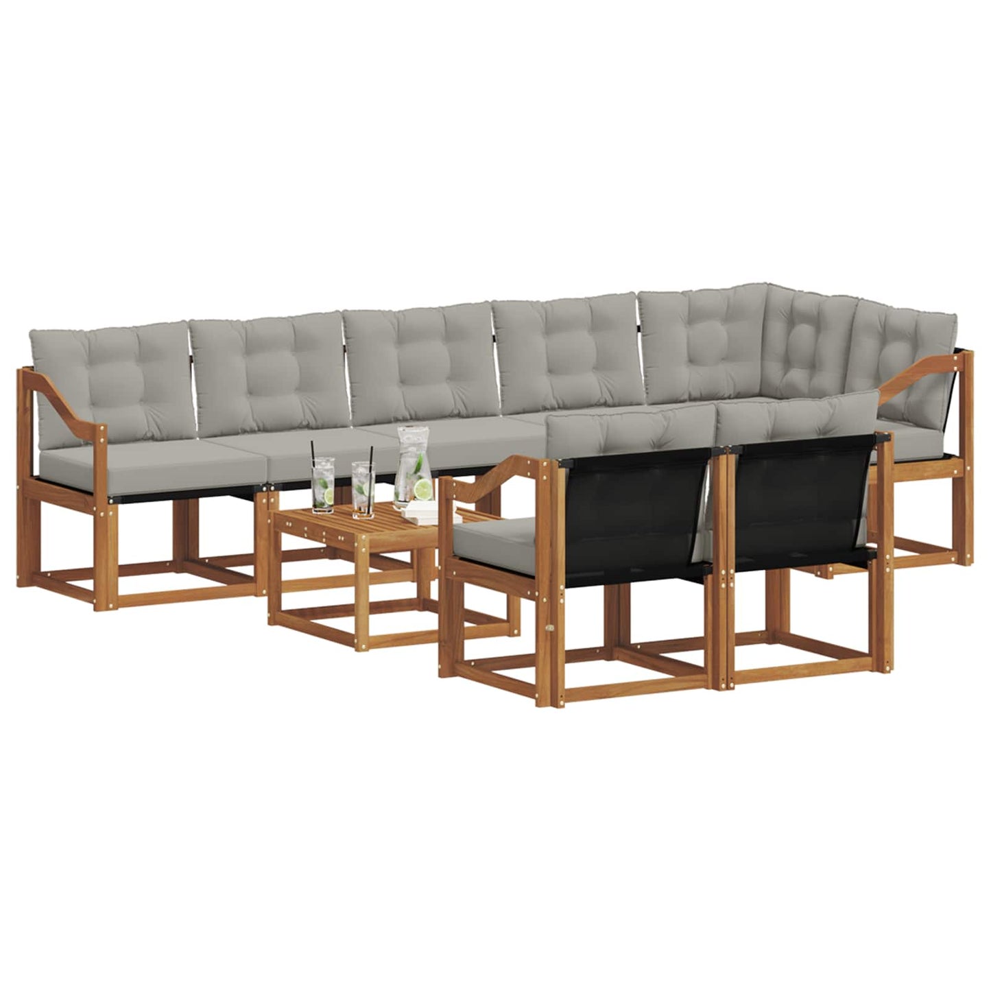 Set di divani da esterno 9 pcs Grigio Naturale e Chiaro | homemem39