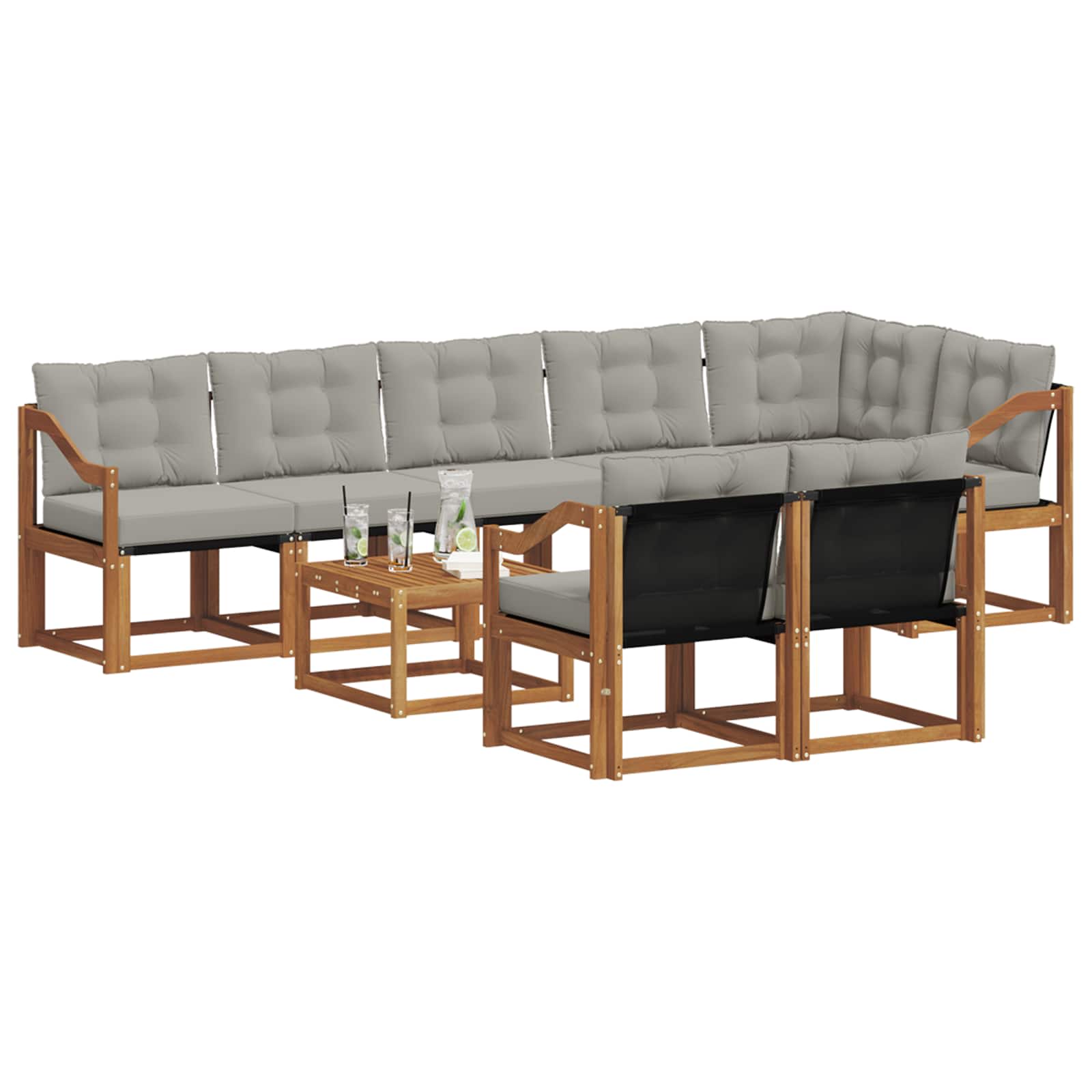 Set di divani da esterno 9 pcs Grigio Naturale e Chiaro | homemem39