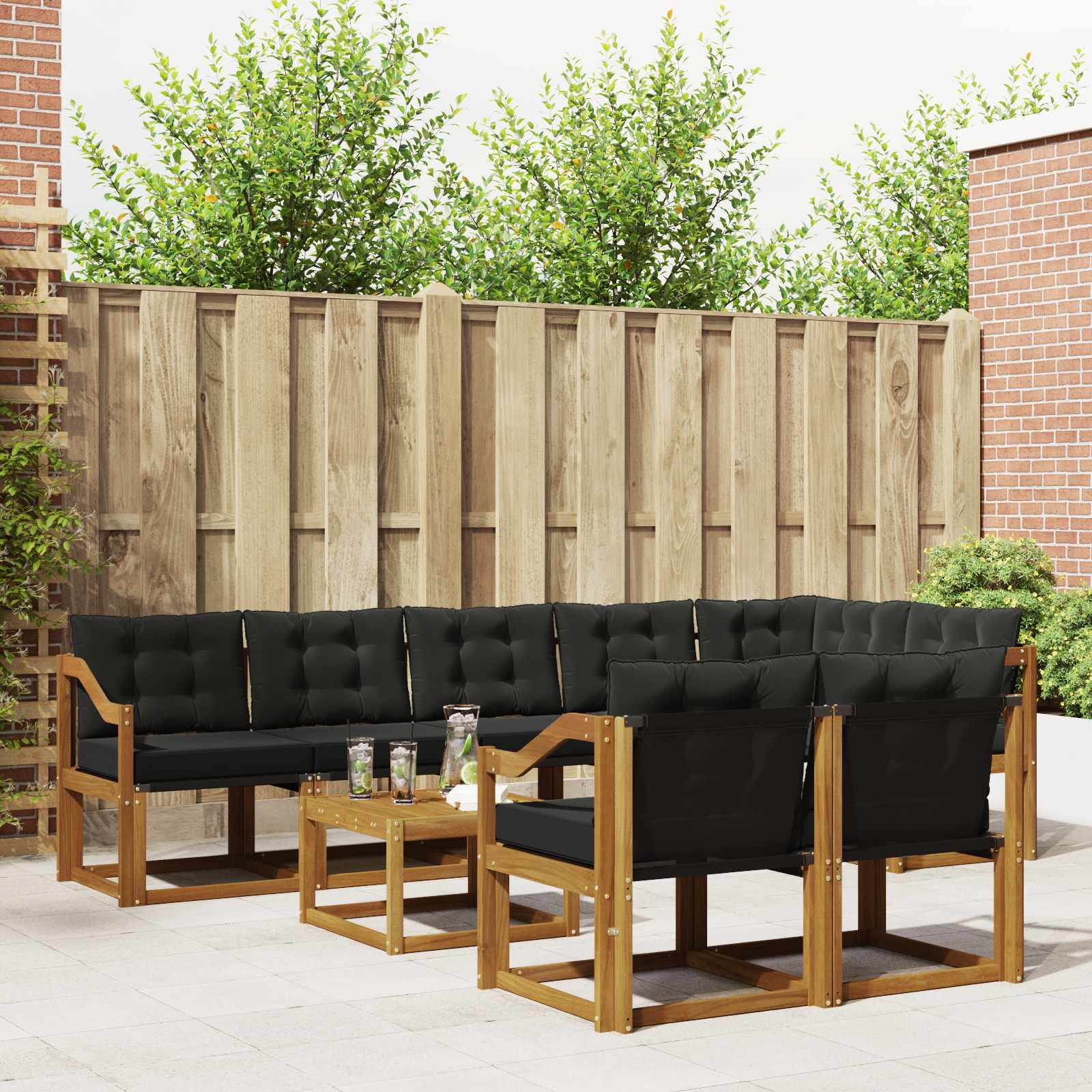 Set di divani da esterno con cuscino 9 pcs Naturale e Nero | homemem39