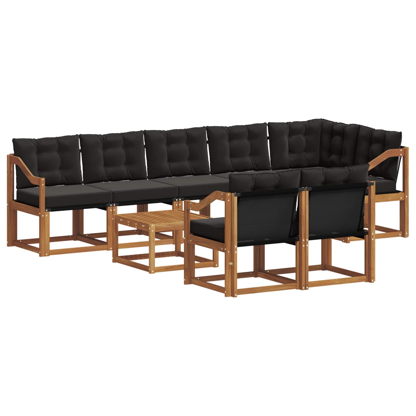 Set di divani da esterno con cuscino 9 pcs Naturale e Nero | homemem39
