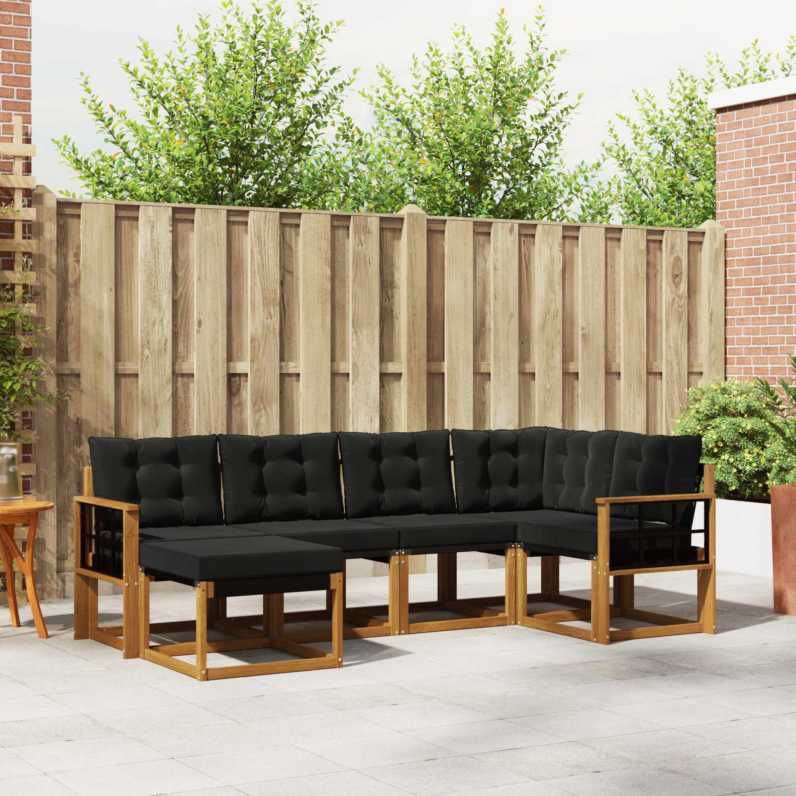 Set di divani da esterno con cuscino 6 pcs Naturale e Nero | homemem39