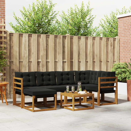 Set di divani da esterno con cuscino 7 pcs Naturale e Nero