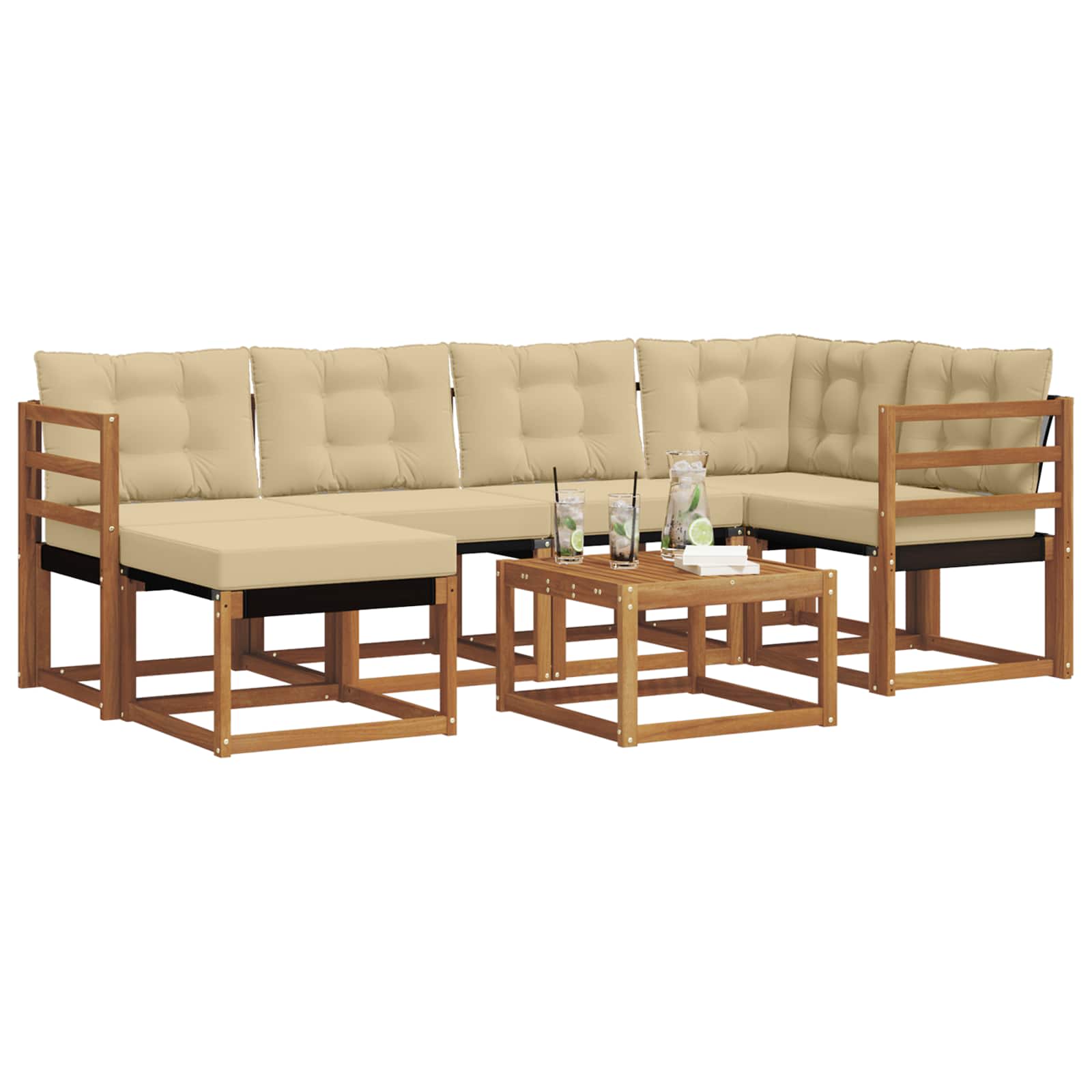 Set di divani da esterno con cuscino 7 pcs Naturale e Beige | homemem39