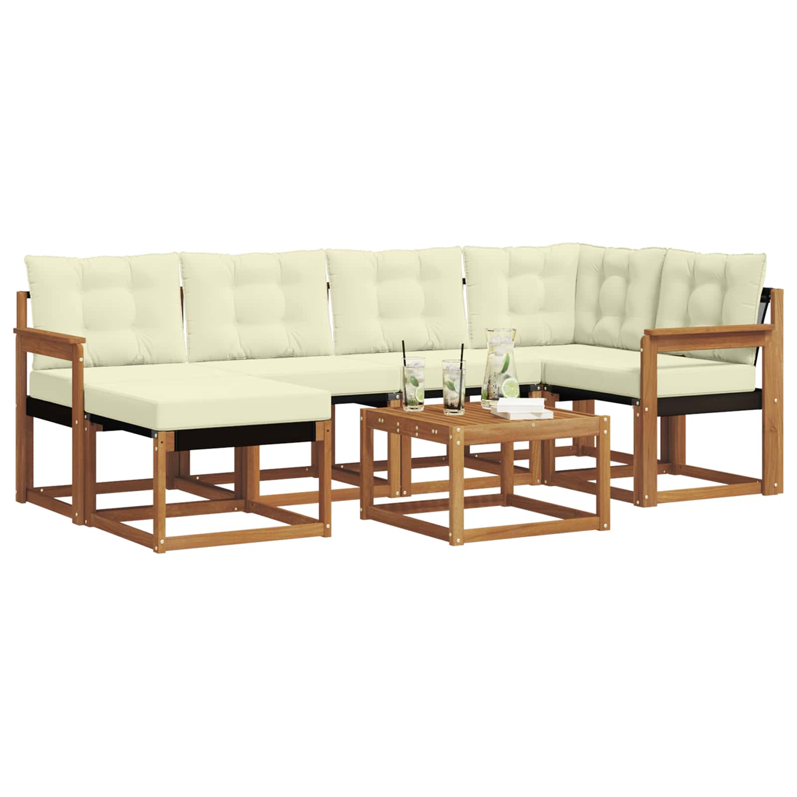 Set di divani da esterno con cuscino 7 pcs Naturale e Crema | homemem39